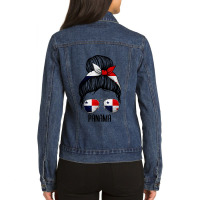 Panama For Girls And Women, Messy Bun Panamanians Flag Ladies Denim Jacket | Artistshot