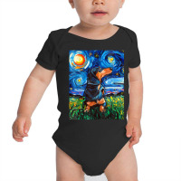 Black And Tan Dachshund Doxie Starry Night Dog Art By Aja Baby Bodysuit | Artistshot