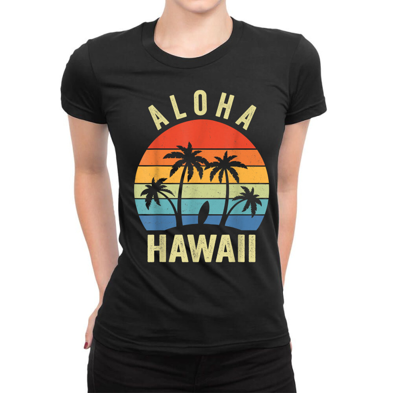 Aloha Hawaii Hawaiian Island Shirt Palm Beach Surfboard Surf T Shirt Ladies Fitted T-Shirt by cm-arts | Artistshot