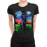 Black Standard Poodle Starry Night Dog Art By Aja Ladies Fitted T-shirt | Artistshot