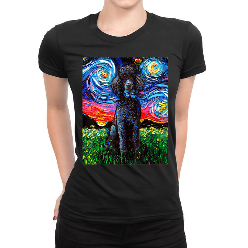 Black Standard Poodle Starry Night Dog Art By Aja Ladies Fitted T-Shirt by vucongha | Artistshot