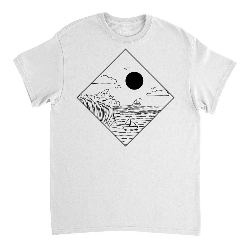 Waves Ocean Minimalism Geometric Landscape Maritime T Shirt Classic T-shirt by cm-arts | Artistshot