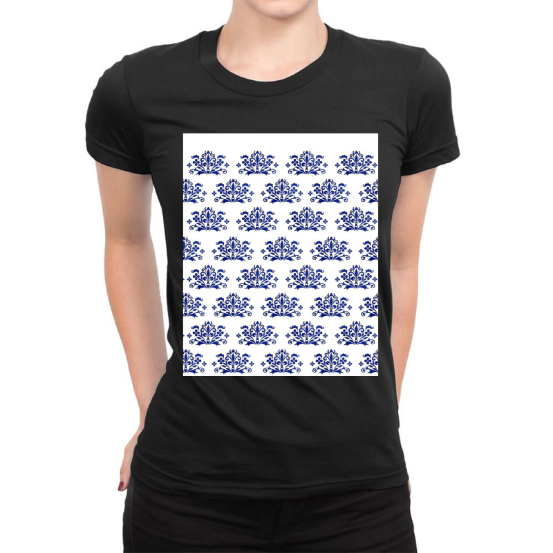 Blue Eastern Europe Onion Pattern, Batik Flower Pattern Graphic Ladies Fitted T-shirt | Artistshot