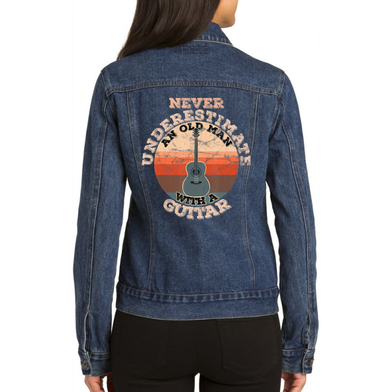 Mens Never Underestimate An Old Man With A Guitar Ladies Denim Jacket by cm-arts | Artistshot