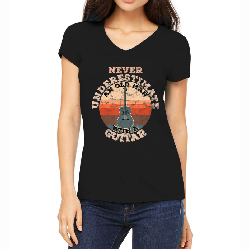 Mens Never Underestimate An Old Man With A Guitar Women's V-Neck T-Shirt by cm-arts | Artistshot