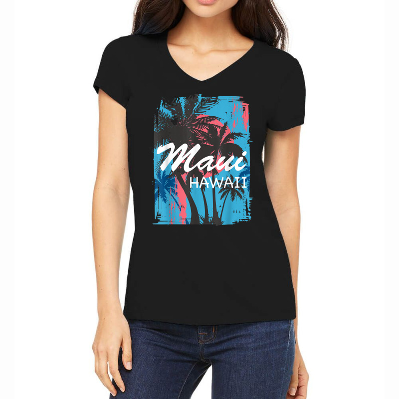 Vintage Maui Hawaii Hawaiian Island Palm Tree Beach Tropical T Shirt Women's V-Neck T-Shirt by cm-arts | Artistshot