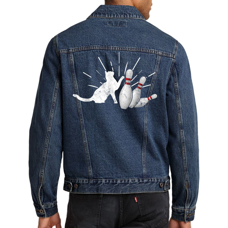 Alley Cat Tipping Pins Funny Bowling T Shirt Men Denim Jacket | Artistshot