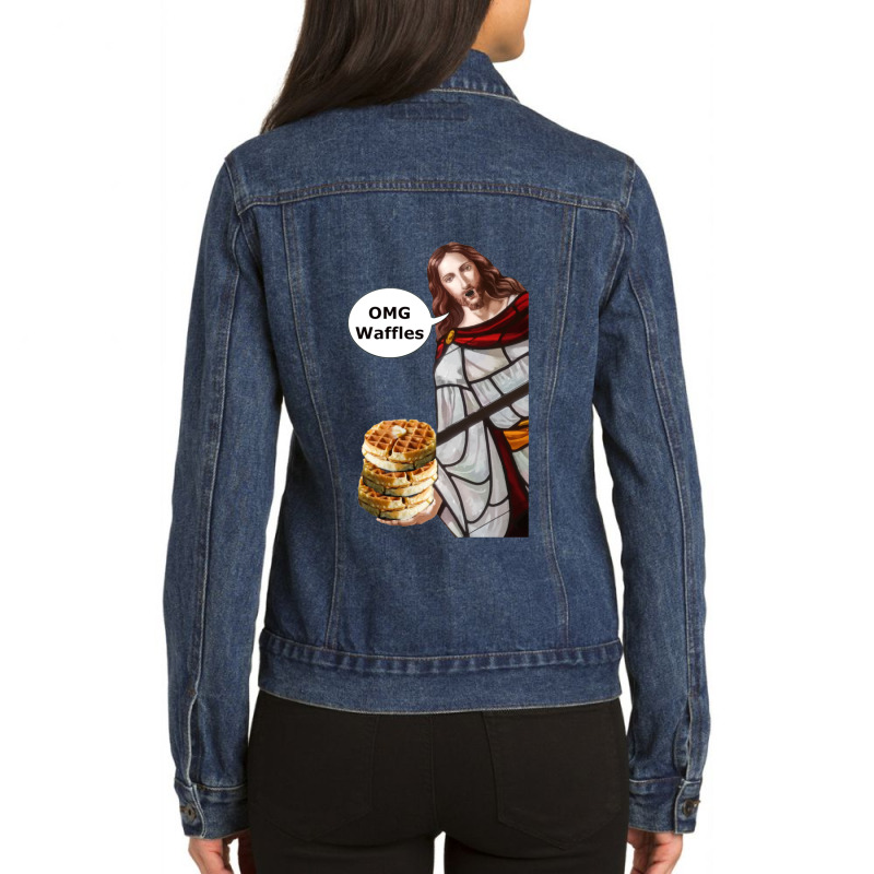 Jesus Omg Waffles Active Ladies Denim Jacket by cm-arts | Artistshot