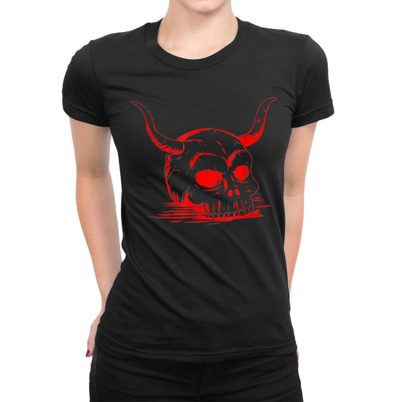 Satan Skull Satanic Skeleton Occult Gothic Satanist Goth Ladies Fitted T-Shirt by CyrusArciba | Artistshot