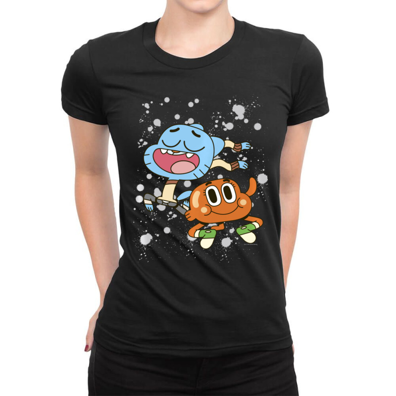 Cn The Amazing World Of Gumball & Darwin Paint Splatter Ladies Fitted T-Shirt by duongnhannam | Artistshot