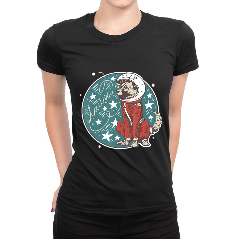 Laika Dog Sputnik Space Space Ussr Ladies Fitted T-Shirt by Konlasa6638 | Artistshot