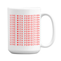 Live With Perfection Red Pattern Aesthetic 15 Oz Coffee Mug | Artistshot