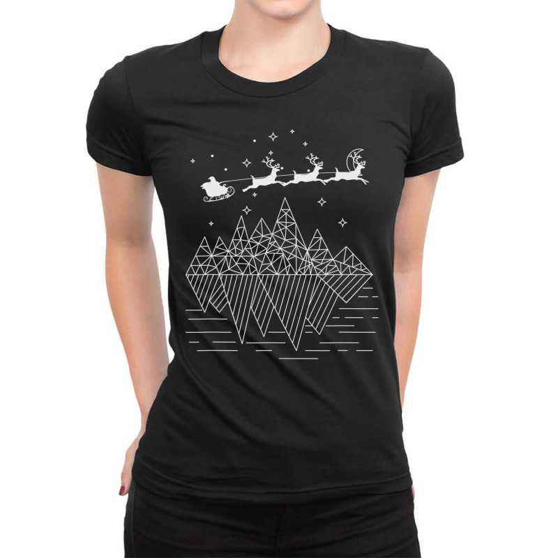 Geometric Pattern Starry Moonlit Night Santa & Reindeer Ladies Fitted T-Shirt by vucongha | Artistshot