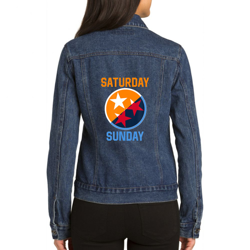 Tennessee Weekend Fan Of The Vols Football Orange White Flag 1 Ladies Denim Jacket by MickeyRobison | Artistshot