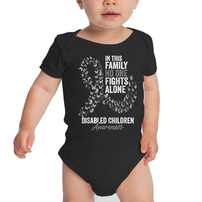 Disabled Children Awareness Month Butterflies Silver Ribbon T Shirt Baby Bodysuit by cm-arts | Artistshot