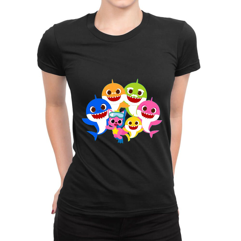 Pinkfong Baby Shark Happy Friends Cartoon Characters Ladies Fitted T-Shirt by jrestima | Artistshot