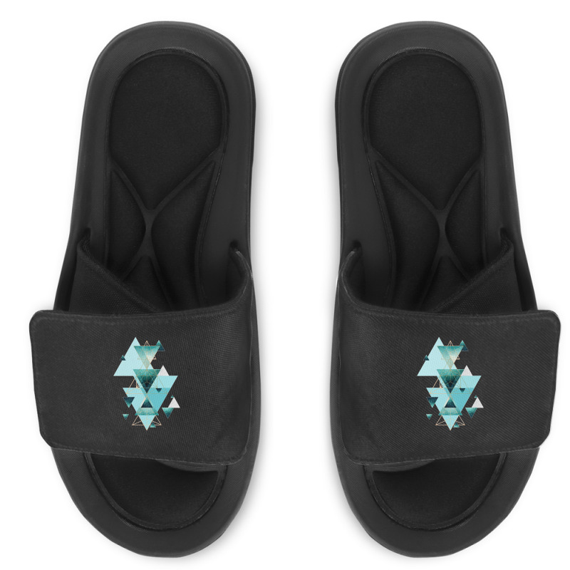 Geometric Triangle Compilation In Teal Slide Sandal | Artistshot