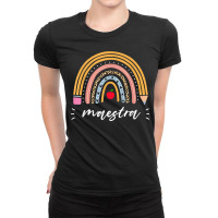 Maestra Bilingual Leopard Rainbow Regalos Spanish Teacher Ladies Fitted T-shirt | Artistshot