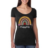 Maestra Bilingual Leopard Rainbow Regalos Spanish Teacher Women's Triblend Scoop T-shirt | Artistshot