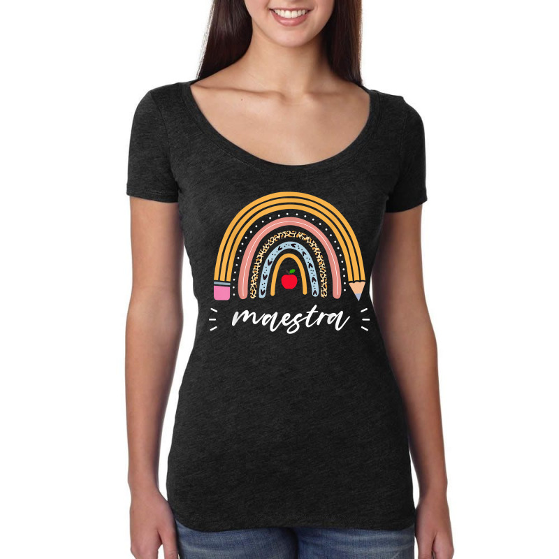 Maestra Bilingual Leopard Rainbow Regalos Spanish Teacher Women's Triblend Scoop T-shirt by GretchenBourdeau | Artistshot