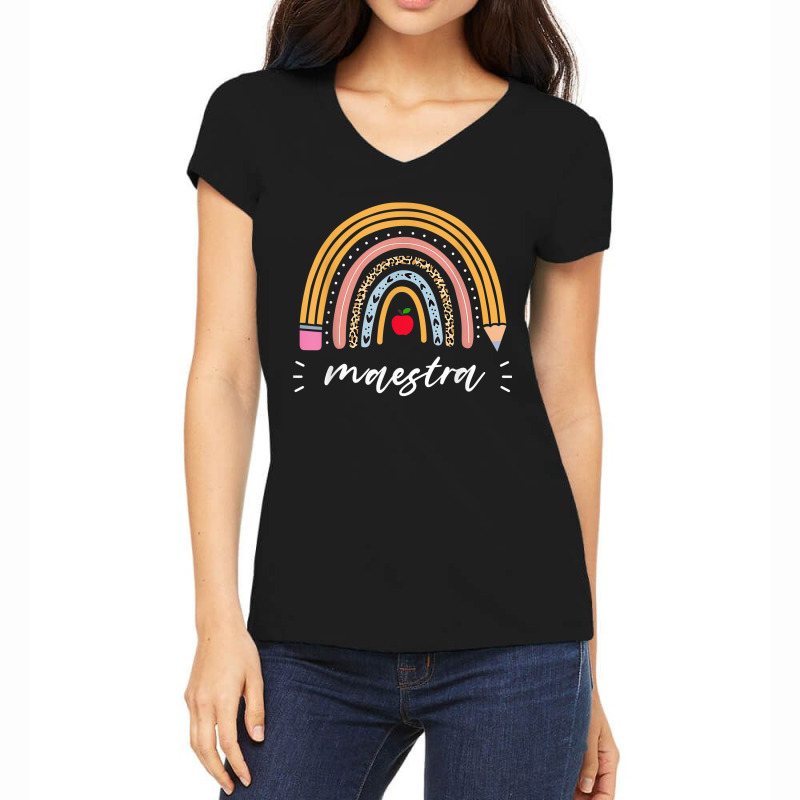 Maestra Bilingual Leopard Rainbow Regalos Spanish Teacher Women's V-Neck T-Shirt by GretchenBourdeau | Artistshot