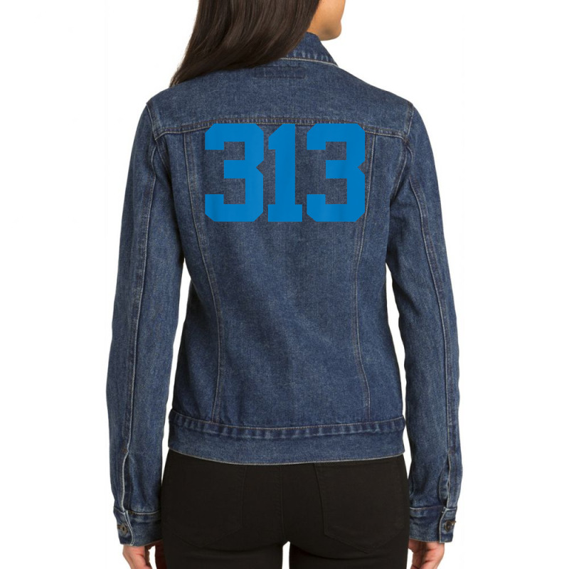 Detroit 313 Area Code   Grit   Sports Fan   Detroiter Fan T Shirt Ladies Denim Jacket by cm-arts | Artistshot