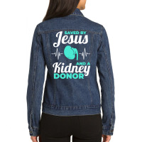 Saved By Jesus And A Kidney Donor Organ Donation Awareness Long Sleeve Ladies Denim Jacket | Artistshot