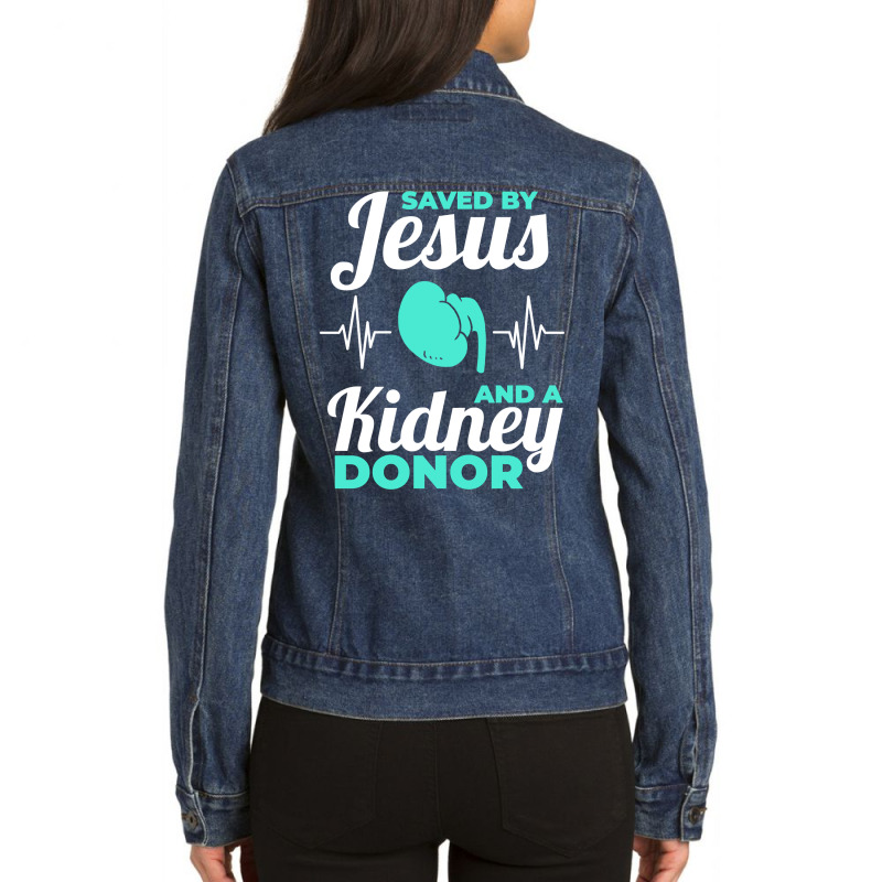 Saved By Jesus And A Kidney Donor Organ Donation Awareness Long Sleeve Ladies Denim Jacket by cm-arts | Artistshot