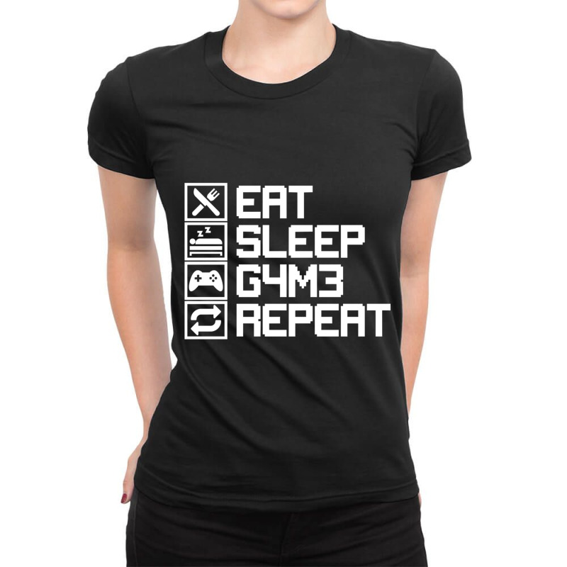 Eat Sleep Game Repeat Funny Leetcode Leet Gift Ladies Fitted T-Shirt by FRANCISMATANZA | Artistshot