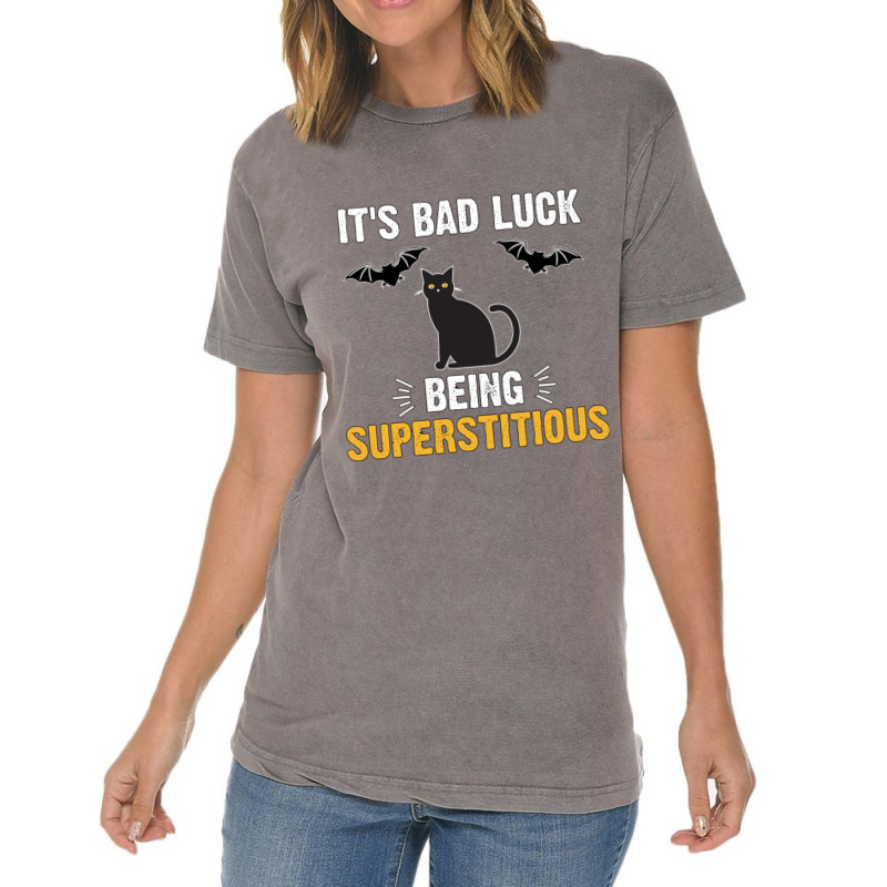 Bad Luck Black Cat Bat Funny Superstitious Meme Design Vintage T-shirt | Artistshot