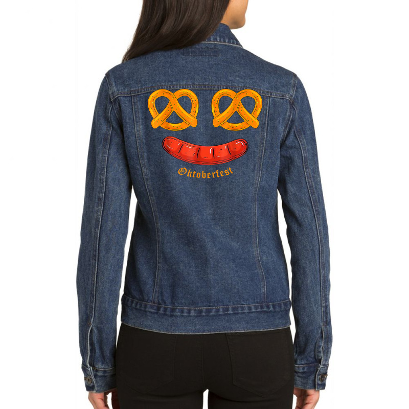 Oktoberfest Shirt German Celebration Pretzel Sausage Gift T Shirt Ladies Denim Jacket by cm-arts | Artistshot