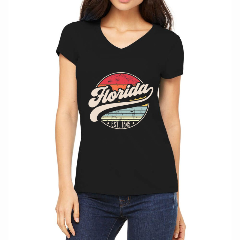 Retro Florida Home State Fl Cool 70s Style Sunset Women's V-Neck T-Shirt by Kosdapen517 | Artistshot