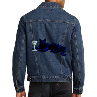 Classy Black Kitty Chillin With Martini - Party Time Feline Men Denim Jacket | Artistshot