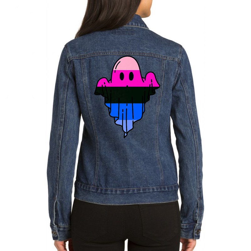 Cute Omnisexual Ghost Spooky Halloween Funny Lgbtq Pride Premium T Shi Ladies Denim Jacket by povyvexumi3 | Artistshot