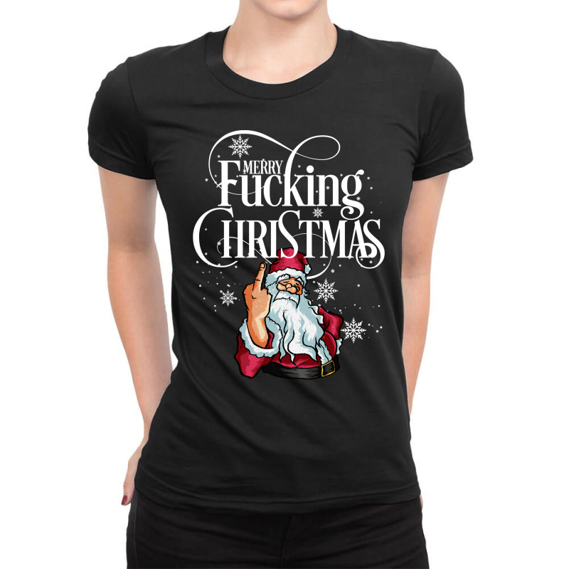 Funny Christmas Men Women Merry Fucking Christmas Long Sleeve T Shirt Ladies Fitted T-Shirt by fashyshaevozho | Artistshot