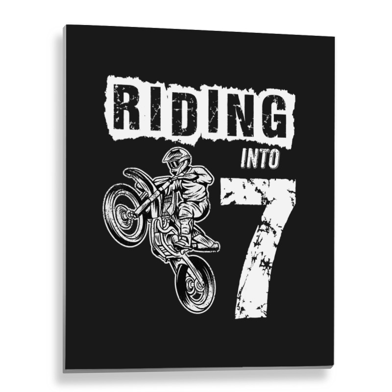 Riding Into 7 Years Old 7th Birthday Boy Dirt Bike Party Metal Print Vertical | Artistshot