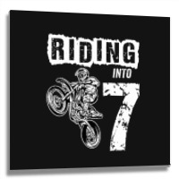 Riding Into 7 Years Old 7th Birthday Boy Dirt Bike Party Metal Print Square | Artistshot