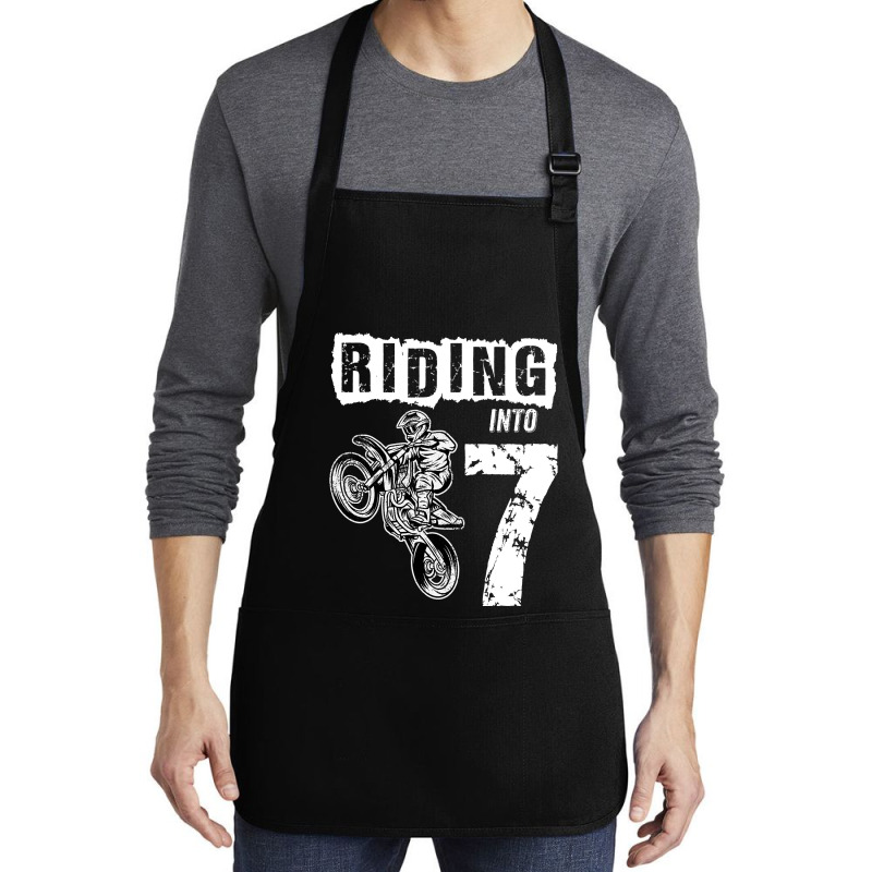 Riding Into 7 Years Old 7th Birthday Boy Dirt Bike Party Medium-length Apron | Artistshot