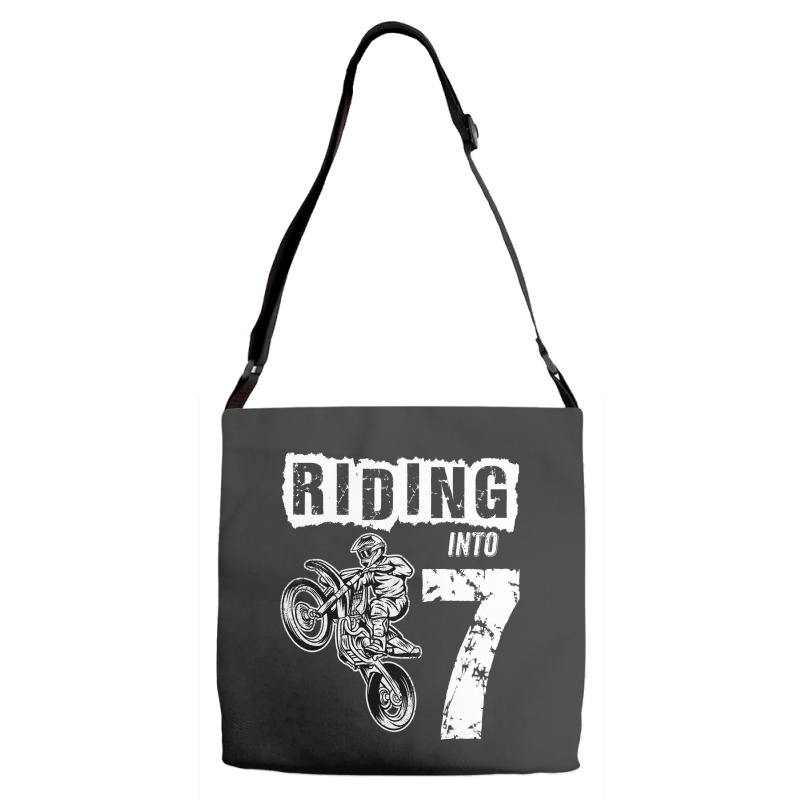 Riding Into 7 Years Old 7th Birthday Boy Dirt Bike Party Adjustable Strap Totes | Artistshot