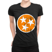 Distressed 3 Star Tn State Orange And White Tennessee Flag Long Sleeve Ladies Fitted T-shirt | Artistshot