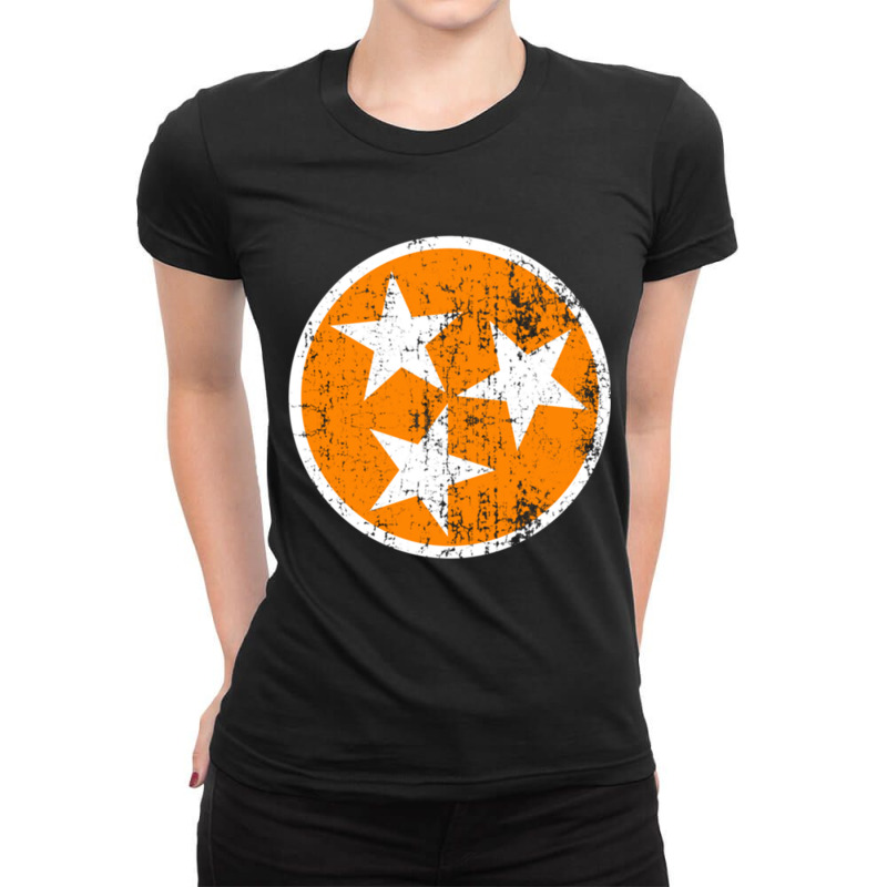 Distressed 3 Star Tn State Orange And White Tennessee Flag Long Sleeve Ladies Fitted T-Shirt by cm-arts | Artistshot