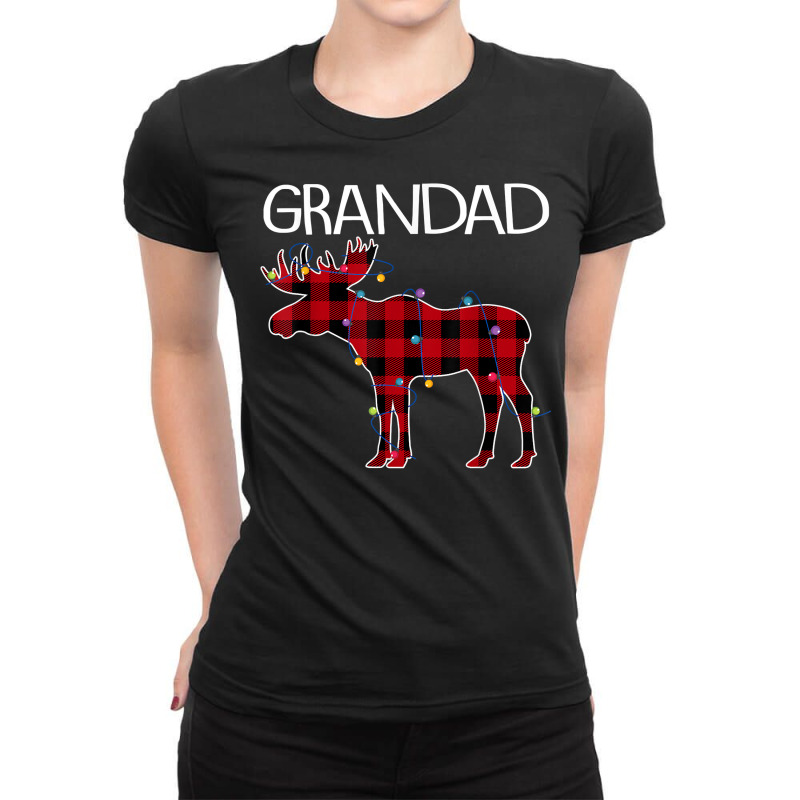 Grandad Moose Buffalo Plaid Lights Christmas Matching Family T Shirt Ladies Fitted T-Shirt by cm-arts | Artistshot