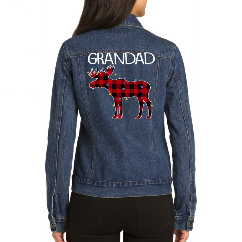 Grandad Moose Buffalo Plaid Lights Christmas Matching Family T Shirt Ladies Denim Jacket by cm-arts | Artistshot