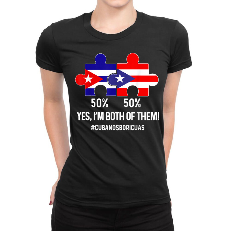 Half Cuban Half Dominican Flag Map Combined Cuba Rd T Shirt Ladies Fitted T-Shirt by cm-arts | Artistshot