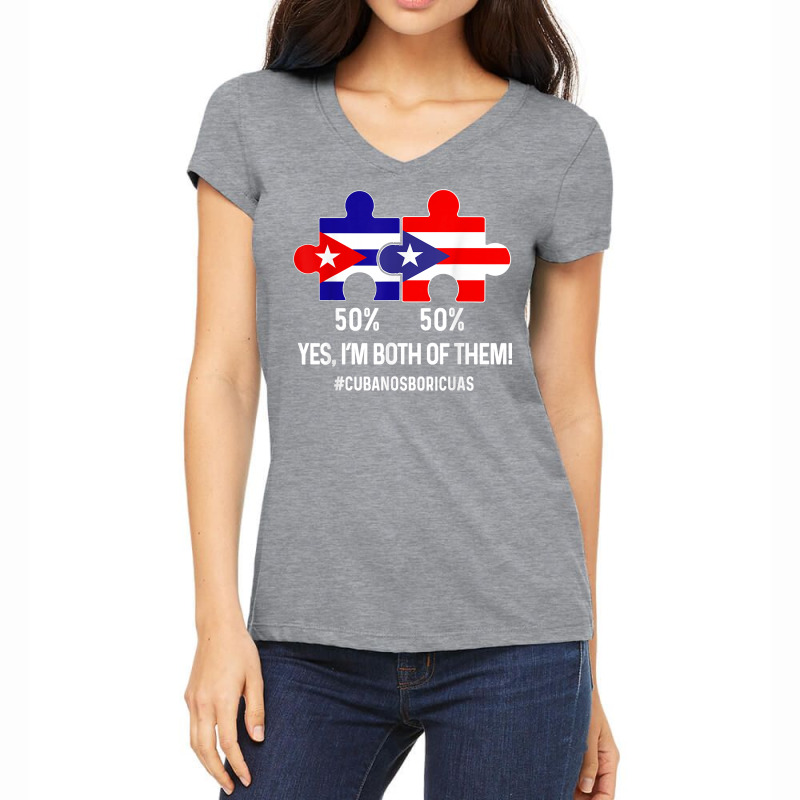 Half Cuban Half Dominican Flag Map Combined Cuba Rd T Shirt Women's V-Neck T-Shirt by cm-arts | Artistshot