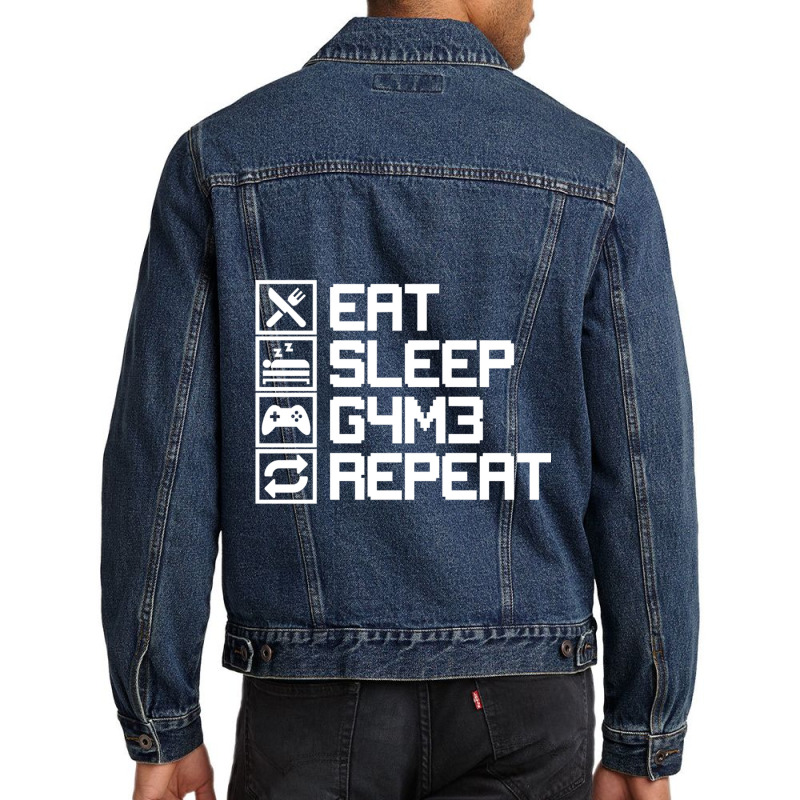 Eat Sleep Game Repeat Funny Leetcode Leet Gift Men Denim Jacket | Artistshot