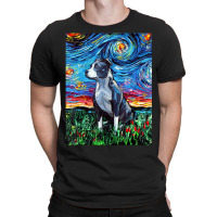 Pitbull Full Version Starry Night Dog Art By Aja T-shirt | Artistshot