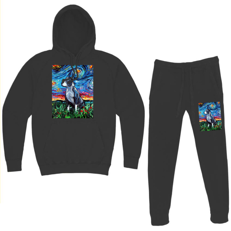 Pitbull Full Version Starry Night Dog Art By Aja Hoodie & Jogger Set | Artistshot