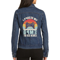 I Paused My Game To Be Here Vintage Gamer Gift Ladies Denim Jacket | Artistshot