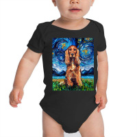 Red Cocker Spaniel Starry Night Dog Official Art By Aja Baby Bodysuit | Artistshot